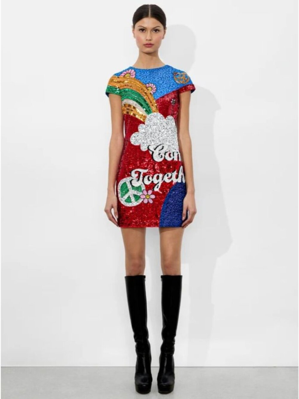 Alice + Olivia X The Beatles Come Together Clyde Sequin Shift Dress 6 NWT $995 - Picture 6 of 16